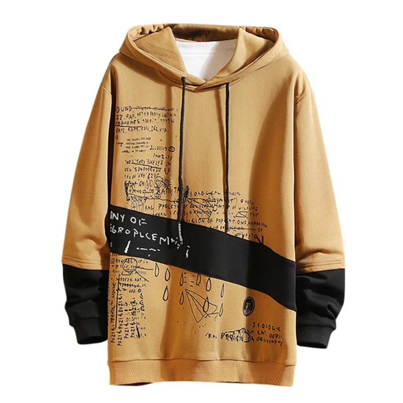 

Patchwork Letter Print Hoodies For Men Style Casual Fashion Long Sleeves Sweatershirt Tops Oversized Hoodie, Black