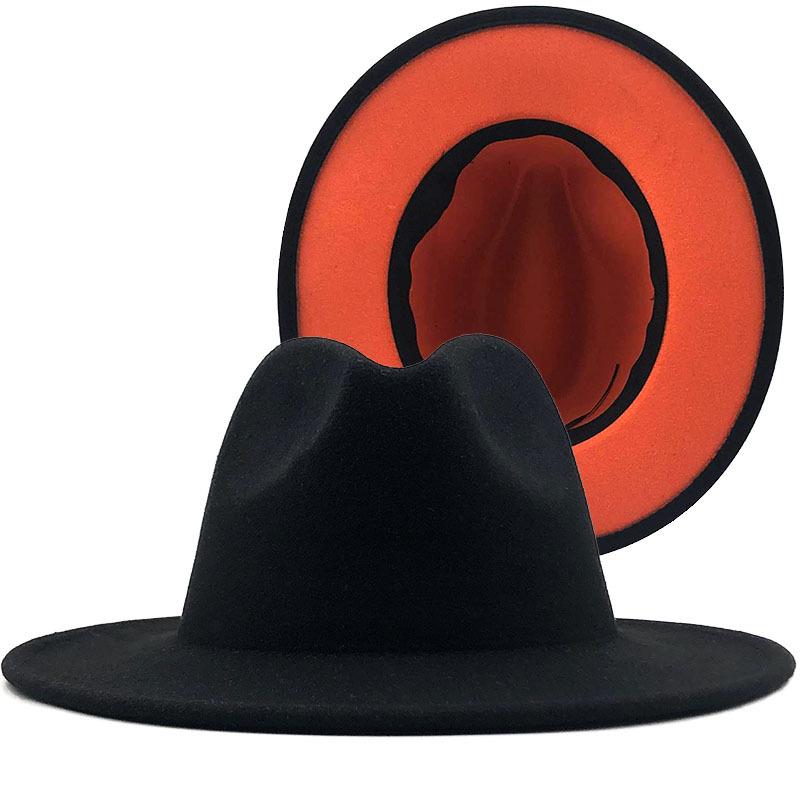 

Wool Jazz Fedora Hats Casual Men Women Double Sided Felt Hat Black And Orange Panama Trilby Formal Party Cap 58-60CM Wholesale, 01