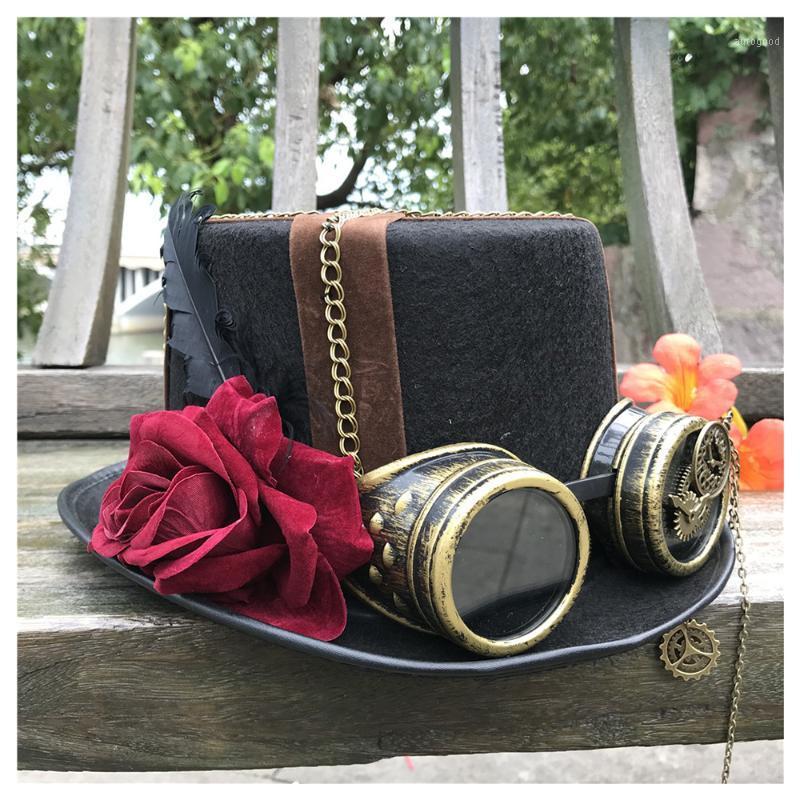 

Wide Brim Hats Women Fashion High-end Handmade Steampunk Top Hat With Gear Glasses Magic Cosplay Size 57CM Steampunk1, Black