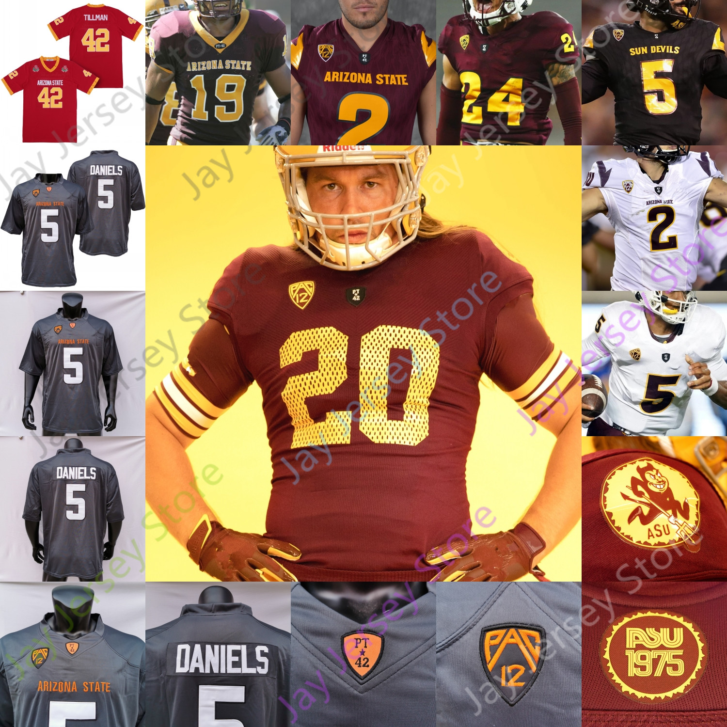 

Custom 2022 Arizona State ASU NCAA College Football Jersey 1 DeaMonte Trayanum 3 Rachaad White 90 Jermayne Lole 41 Tyler Johnson Red New, Dark grey