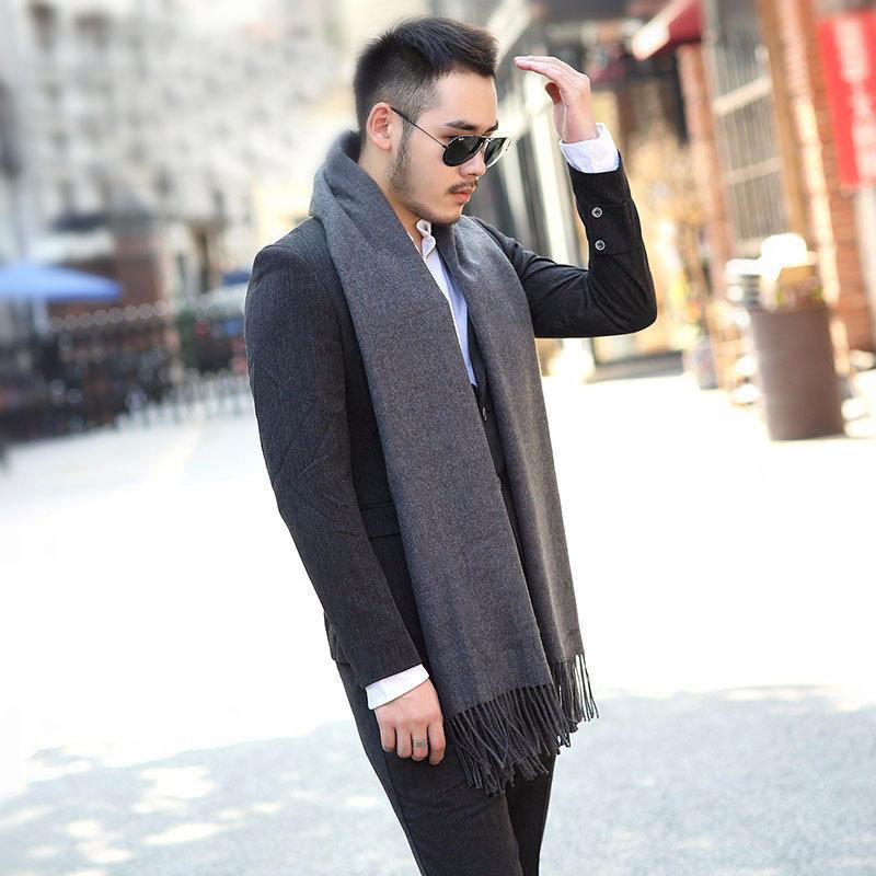 

Winter Warm Male Tassels Scarf Cashmere Scarves Men fashion Cachecol Wool soft Shawl Wraps high Quality solid Scarf