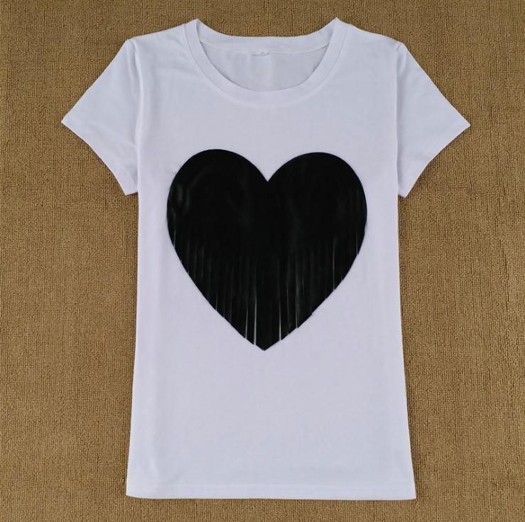 

Standard Heart-shaped Tassel Summer Women Short-sleeved T-shirt Oju9, Black