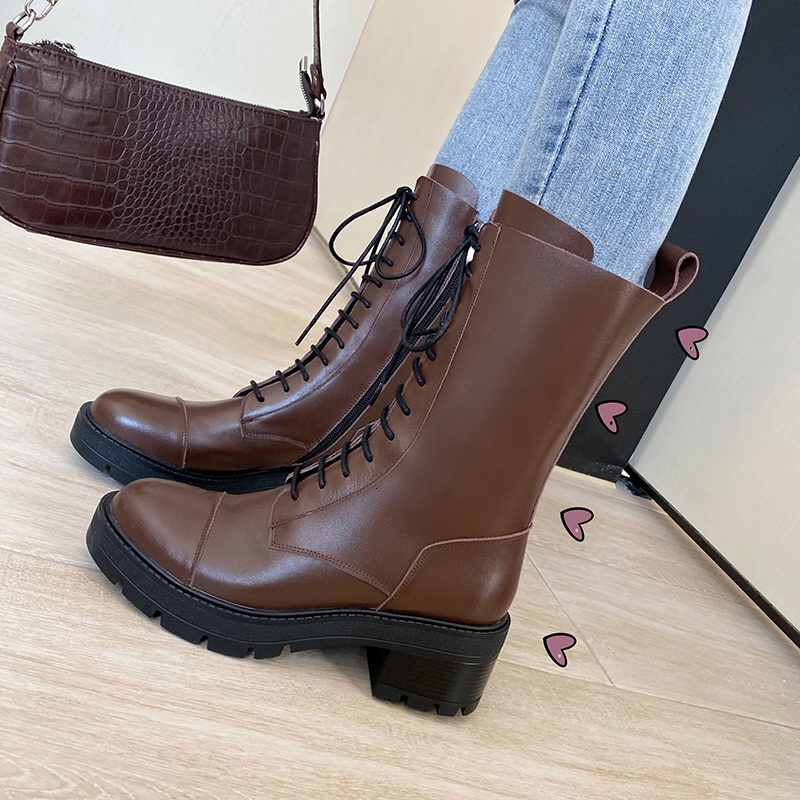 

2021 Hot Woman 22-25.5cm Round Head Heel Short Boots Throughout the Season Thin Women Shoes OXMX, White-winter