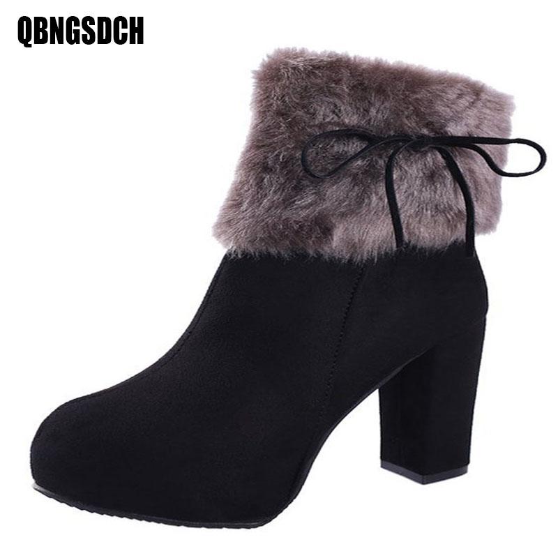 

Snow Boots Women Winter High Heels Fashion Women High Heel Boots Plush Warm Suede Waterproof Cold Non-slip Shoes 34-40, Black