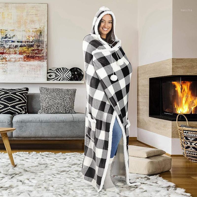 

Economical Pom-Pom Hooded Throw Blanket Thicken and Lengthen Warm Printed Casual Home Blanket ds991
