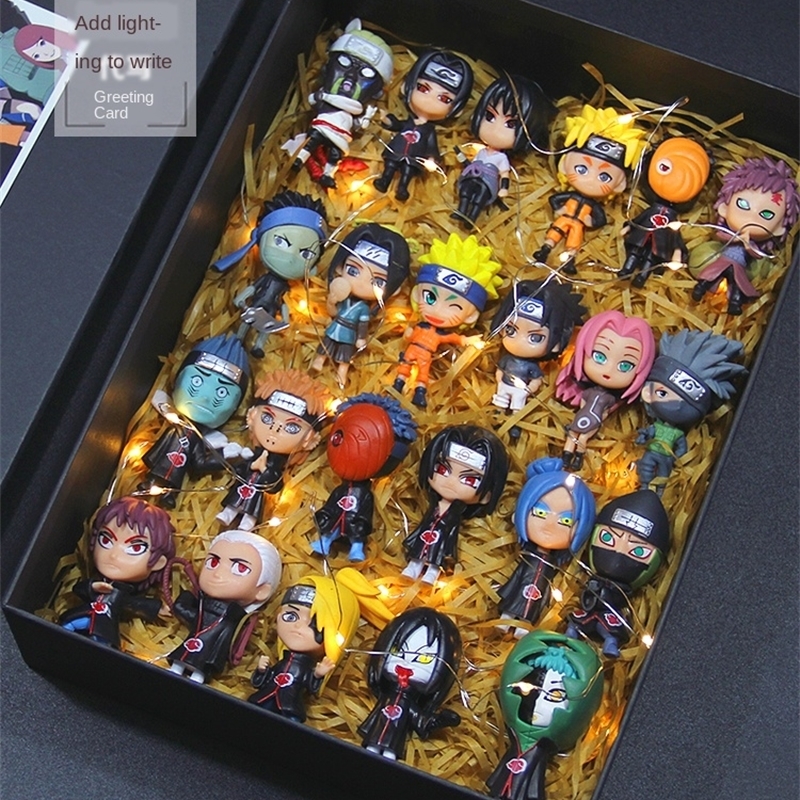 

Naruto Garage Kit Model Full Set Doll Cute Sasuke Kakashi I Aro Weasel Decoration Gift Set 201202