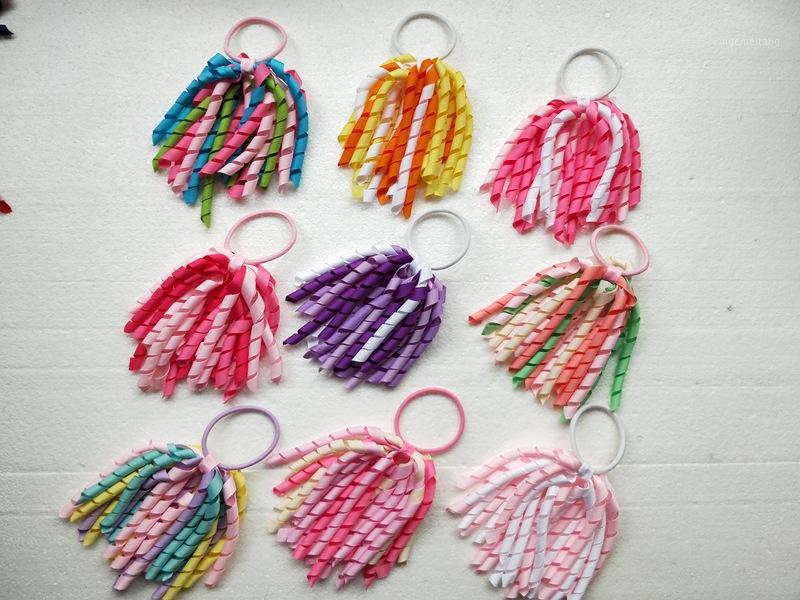 

Girl Hair accessories Korker Ponytail Holders Curly Tassel Ribbon Streamers Bows Clips Corker with elastic Hair Bands ties 1pair1, The color
