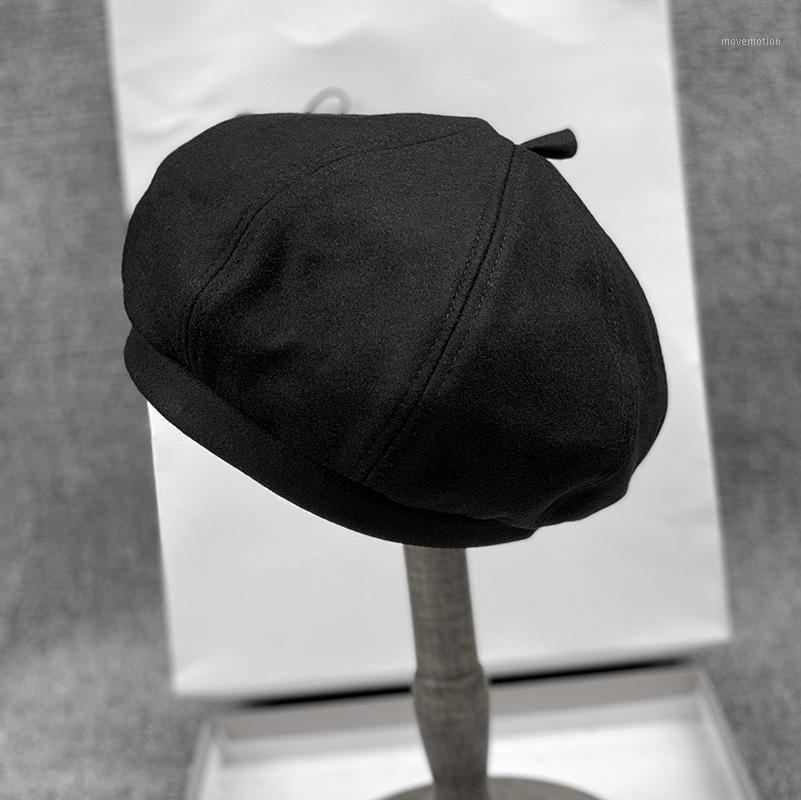 

Drop shipping Autumn and Winter painter hat women woolen beret Cap men large size wool felt octagonal hat 56-58cm 58-61cm1, Black