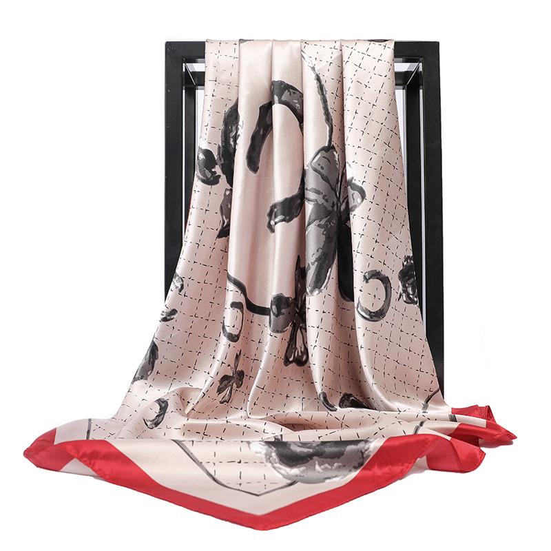 

Scarves Silk Women Flower Print Foulard Satin Square Head Hijab Scarf Ladies Shawls 90cm Bandana Female Muffler