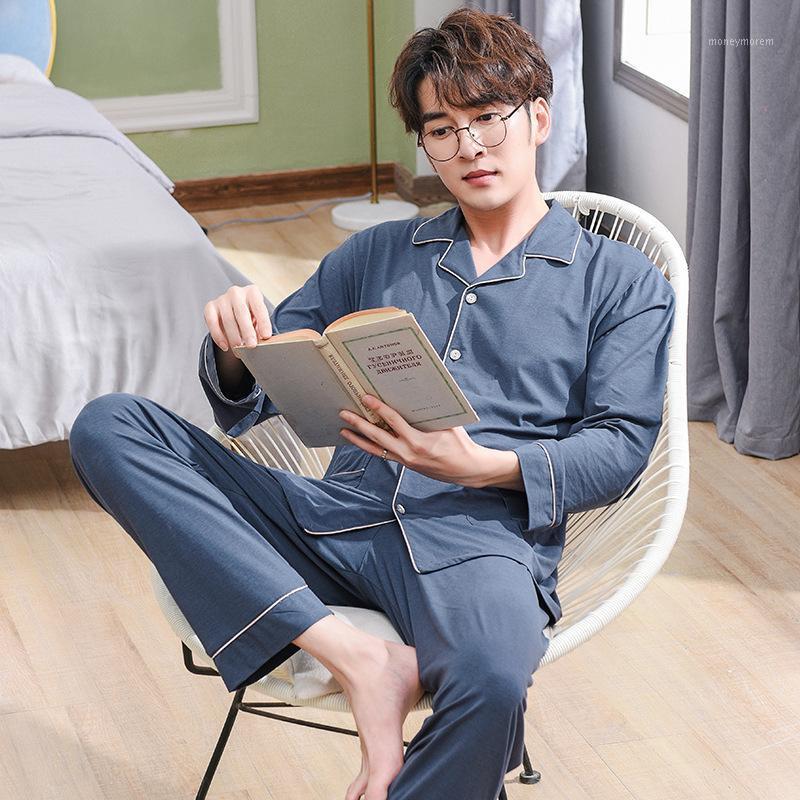 

Pajamas Men Spring and Autumn Long-sleeved Youth Modal Leisure Loose Plus Size Home Service Thin Suit Pigiama Uomo Pyjama Homme1, See chart