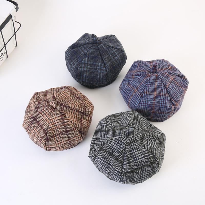

New Autumn Winter Classic Plaid Beret Caps Children Kids Boys Girls Fashion Woolen Newsboy Artist Japanese Painter Hat1