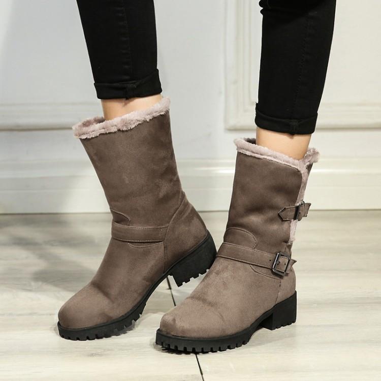 

PXELENA Hot Plus Size 34-43 2020 Winter Women Snow Boots Flock Round Toe Square Med Heels Warm Ankle Boots Ladies Shoes Footwear, Beige