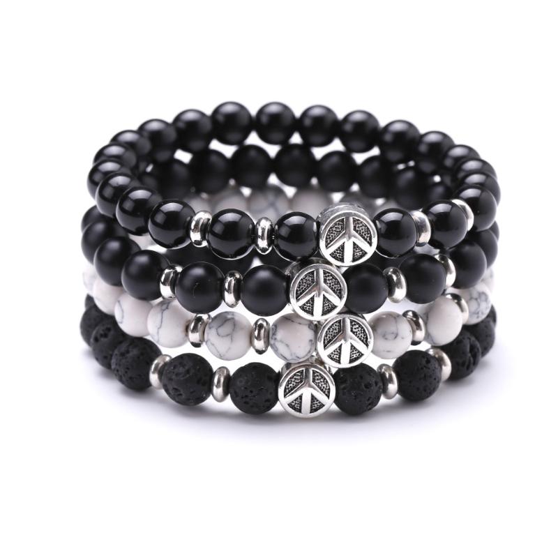 

Peace Plane Charms 8MM Howlite Black Stone Volcanic Beads Bracelet Buddha Stretch Yoga Jewelry Women Men Wristband Strand