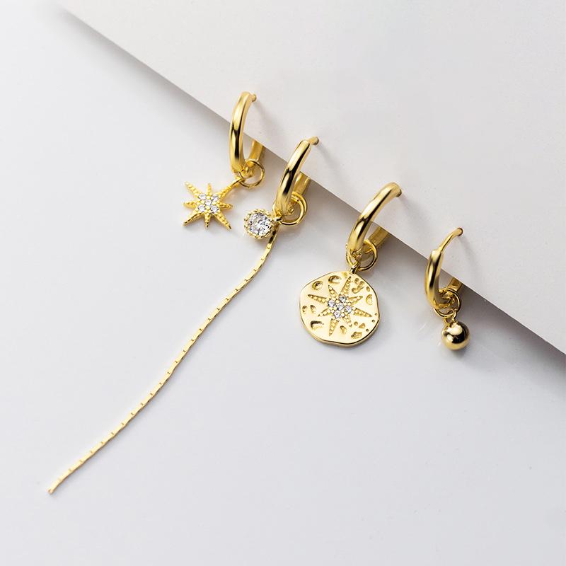 

Dangle & Chandelier MIQIAO Golden Temperament Flash Diamond Zircon Star Ear Buckle Asymmetric Summer Tassel 925 Silver Earrings Fashion Jewe
