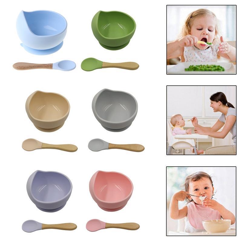 

2 Pcs BPA Free Silicone Waterproof Baby Suction Cup Base Bowl Training Spoon Set Non-Slip Learning Feeding Tableware Kids Sucker1
