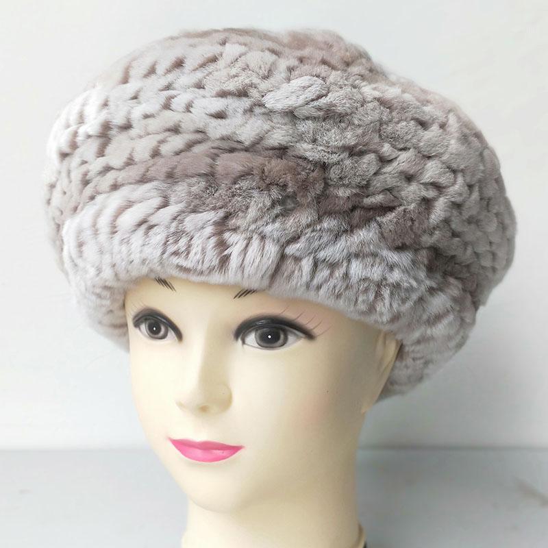 

2020 Fashion Warm Female Real Rex Fur Beret Caps Soft Winter Ladies Knitted Natural Genuine Fur Hats Ladies Knitted Hat1, As pic
