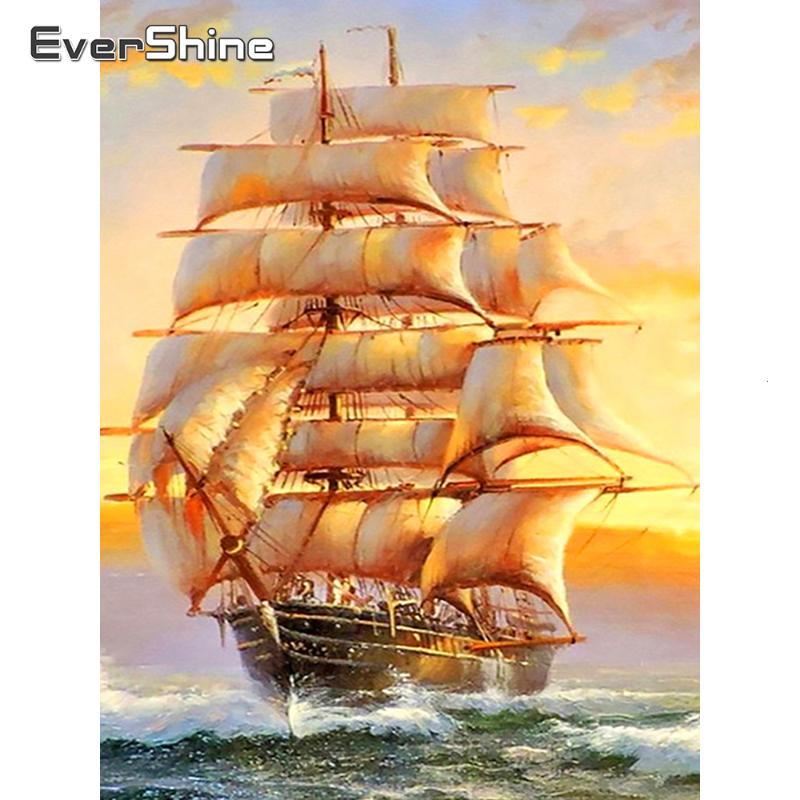 

Evershine 5D Diamond Embroidery Boat Full Square Rhinestone Pictures Cross Stitch Needlework DIY Scenery Painting Home Decor