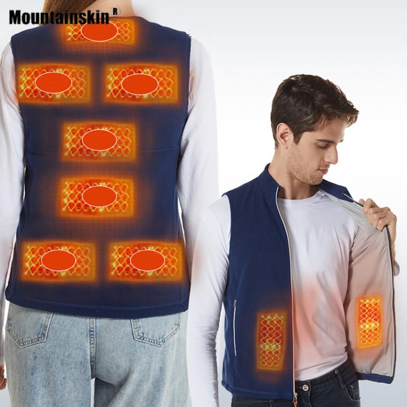

Mountainskin Winter Men Women's Hiking USB Heating Fleece Vest Zone 9 Fever Outdoor Thermal Stand-up Collar/V-neck Jackets VA860, Blue stand-up collar