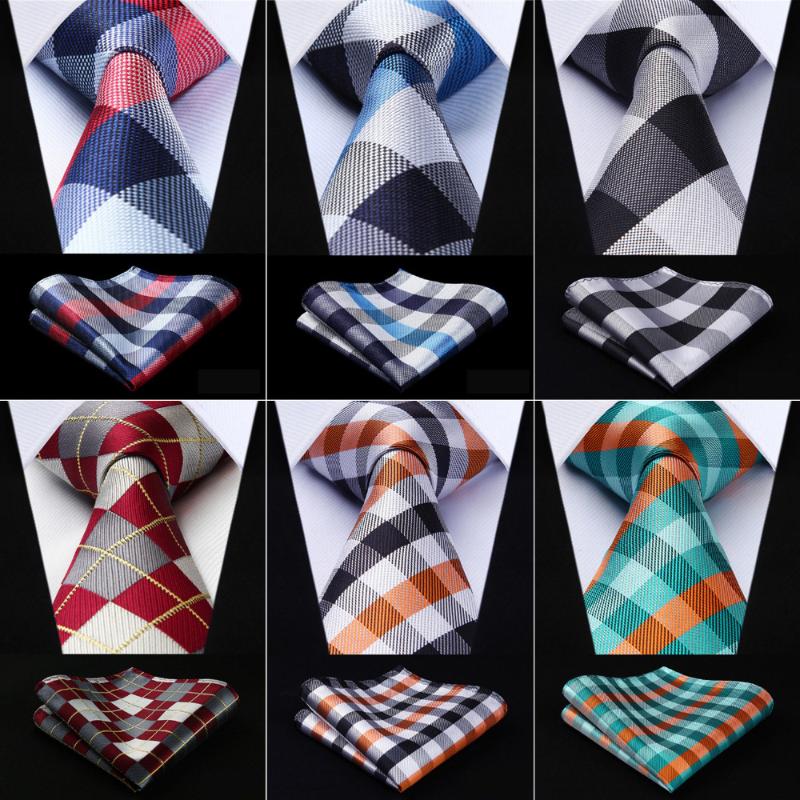 

Men Fashion 3.4" Tie Check Polka Dot Silk Woven Wedding Men Tie Necktie Pocket Square Classic Party Wedding Handkerchief Set
