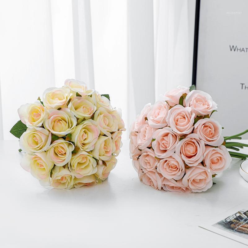 

18pcs/lot Artificial Flowers Wedding Bouquet White Pink Royal Rose Silk Flowers Home Party New Year Decor Valentines Day Gift1
