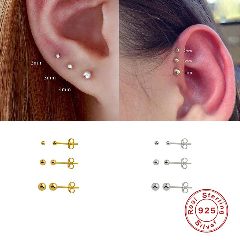 

Stud 2pcs 925 Sterling Silver Minimalist Puncture Pendientes Earring For Valentine's Day Anniversary Birthday Ear Bone Buckle