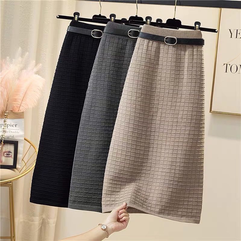 

Exit 2021 New jacquard female mesh midi skirt hot thick autumn with belt high plaid standard skirts y324 3MJM, Heise