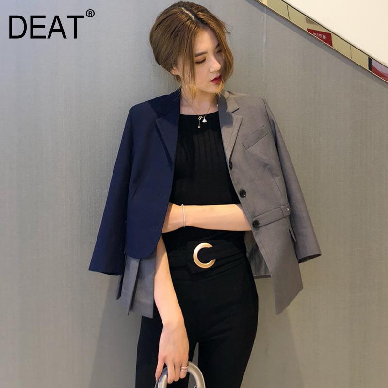 

DEAT 2020 new autumn and winter notched single breasted full sleeves contreast colors pleated female blazer WN84102L, Picture color