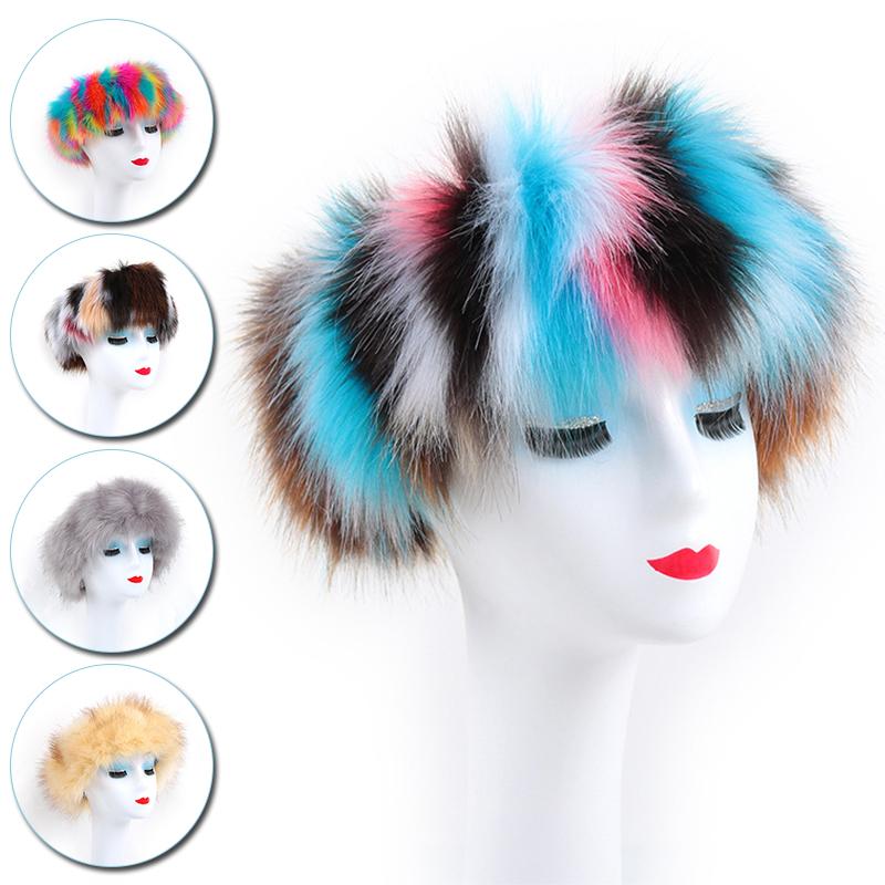 

Winter Thick Fluffy Headband Hat For Women Faux Fur Hairband Furry Earmuffs Elastic Turban Wide Headwear Hats Accessories