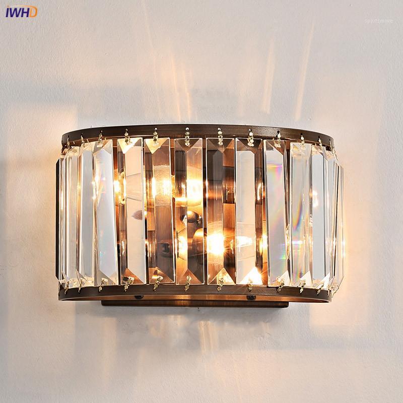 

IWHD American Country Crystal Wall Light Fixtures Bedroom Beside Stair Lamp Vintage Wall Sconce Lights LED Aplique Luz Pared1