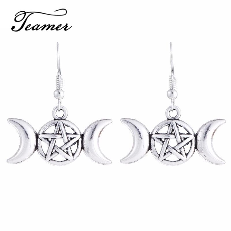 

Teamer New in Wicca Pentagram Talisman Star of David Moon Drop Dangle Earring Supernatural Amulet for Woman The Goddess Symbol