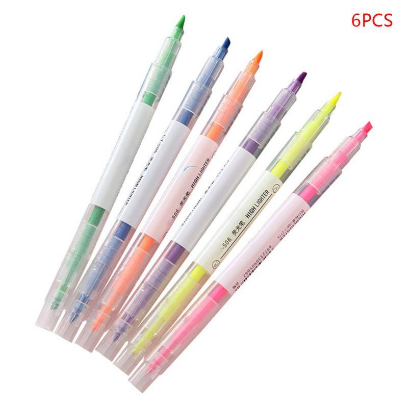 

6 Colors Dual Double Headed Highlighter Pens Fluorescent Marker Art Drawing Stationery School Office Supply