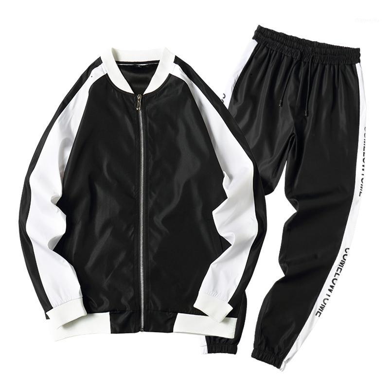 

Autumn New Men Tracksuit Patchwork Hip Hop Sweatshirt And Pants Two Pieces Running sportswear Suit Men Clothing Set1, Black