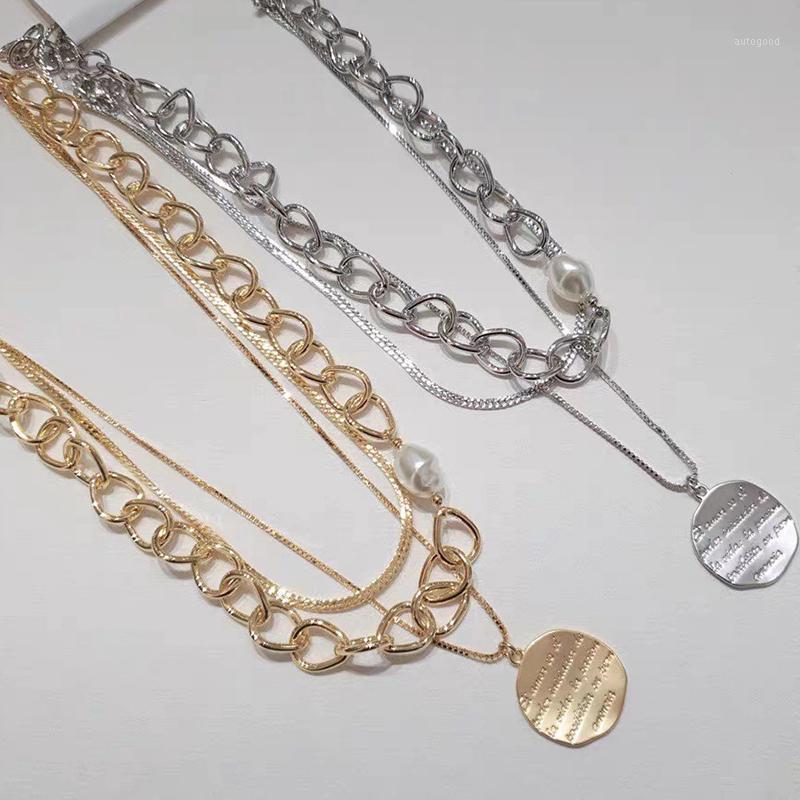 

Chokers Vintage Pearl Letter Coin Pendant Choker Necklace For Women Multilayer Chain Bead Gold Color Long Jewelry Gift1