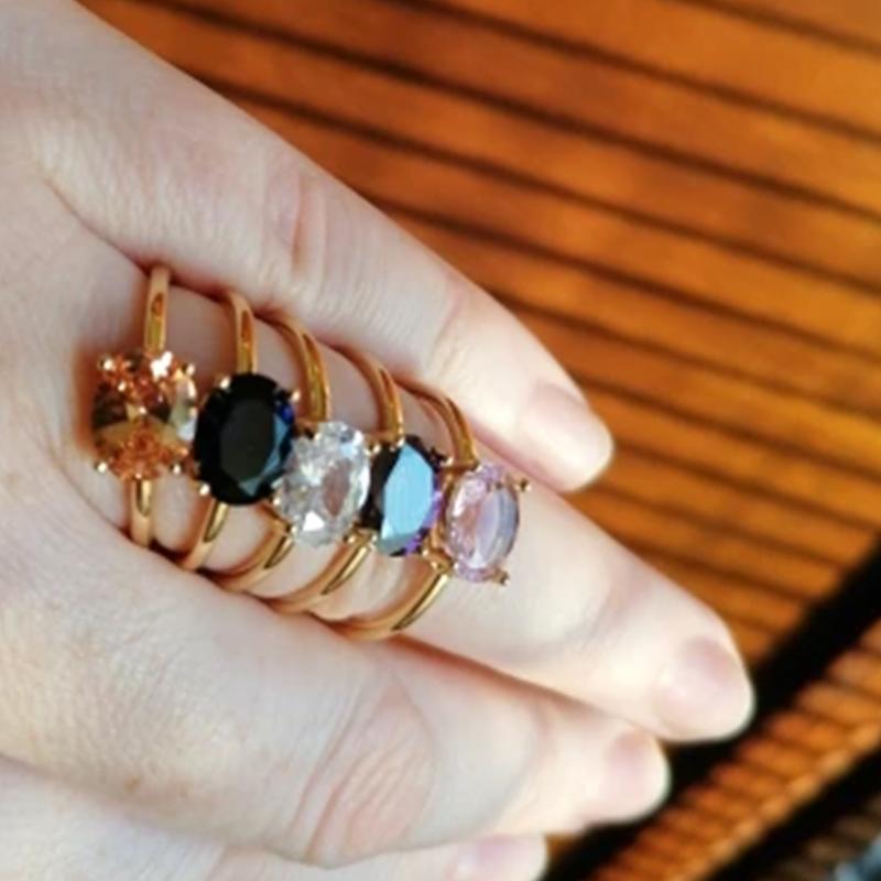 

Cluster Rings Boho Oval Birthstone Ring Gold Stainless Steel Wedding Couple Birth Stone For Women Jewelry Bride Mother Gift Bague, Golden;silver