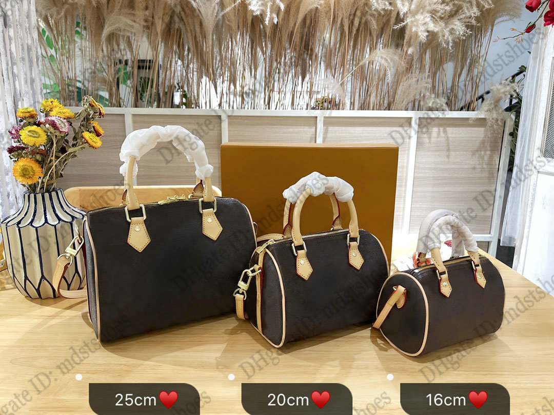 

Speedy Bandoulière 16 20 25 Mini Boston Bag Monograms canvas Leather City Handle Bags Womens Designer Luxurys Brown Old Flowers Crossbody Pillows Handbag