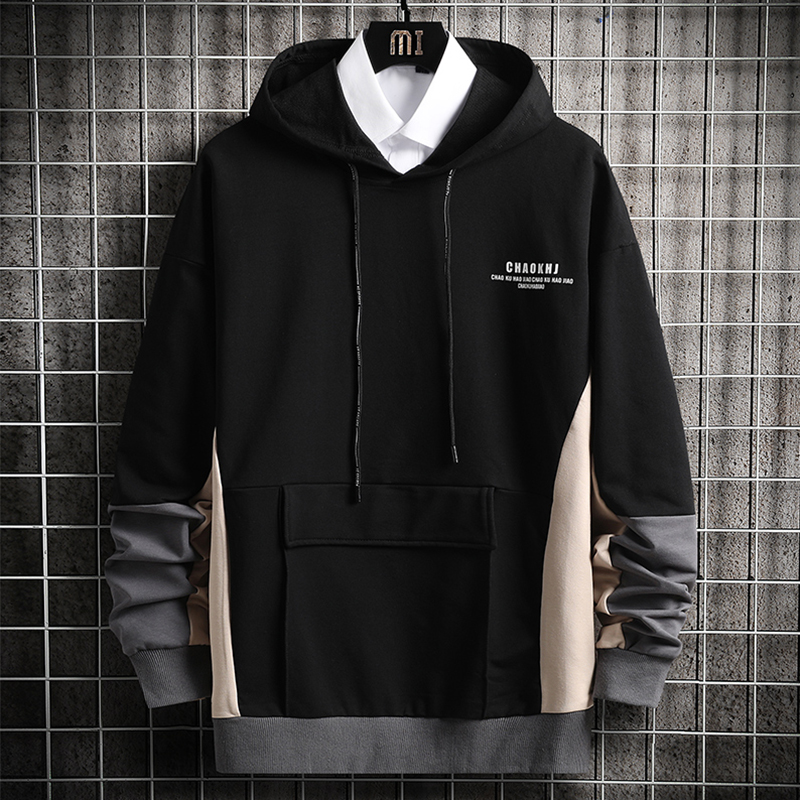 

Oversized Mens Hoodies Men 2020 Autumn Patchwork Sweatshirt Japanese Streetwear Harajuku Black Hoodie Men Sweatshirts