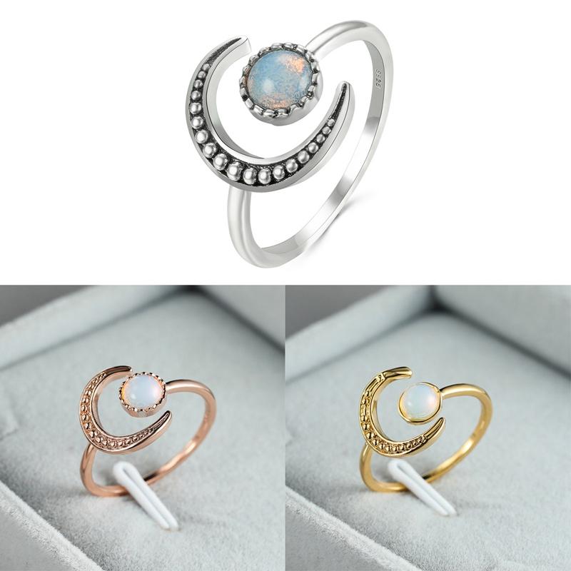 

Trendy Classic Moon Bright Small Antique Punk Jewelry Natural Moonstone Ring Charm Engagement Rings Anillos Mujer Adjustment