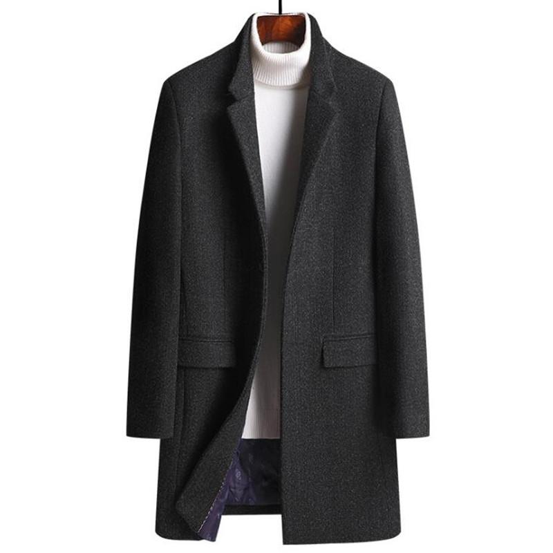 

Brand Winter 33.7% New Wool Men Thick Coats Slim Fit Turn Down Collar Male Fashion Wool Blend Outerwear Jackets Casual Trench, Black
