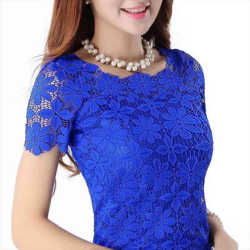 

Summer Style Women Blouses Chiffon Shirts Women Clothing Casual Blusa Feminina Lace Blouse Sexy Floral Sheer Blouses Tops, White