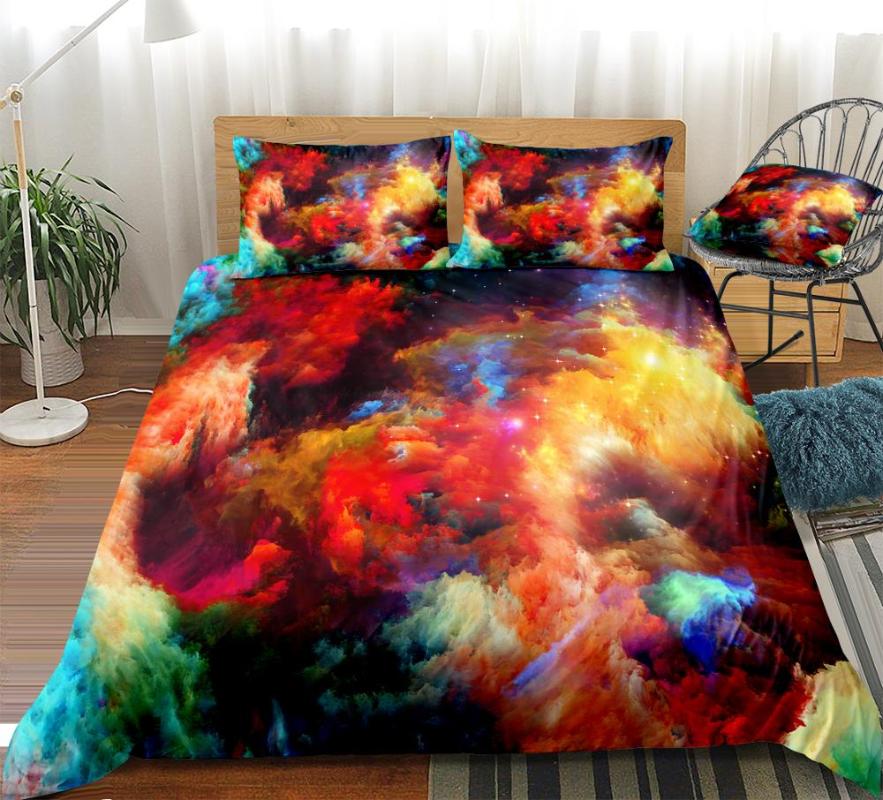

3D Galaxy Bedding Colorful Clouds Duvet Cover Set Dreamscape Quilt Cover Art Abstract Home Textiles Rainbow Bed Set King Kids Teens 3-pieces, Multi