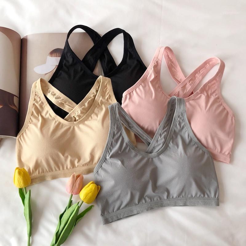 

Women Yoga Sports Bra Sexy Cross Beautiful Back Tube Top Vest Gathered Push Up Female Gym Fitness Bras Tops Underwear1, Beige