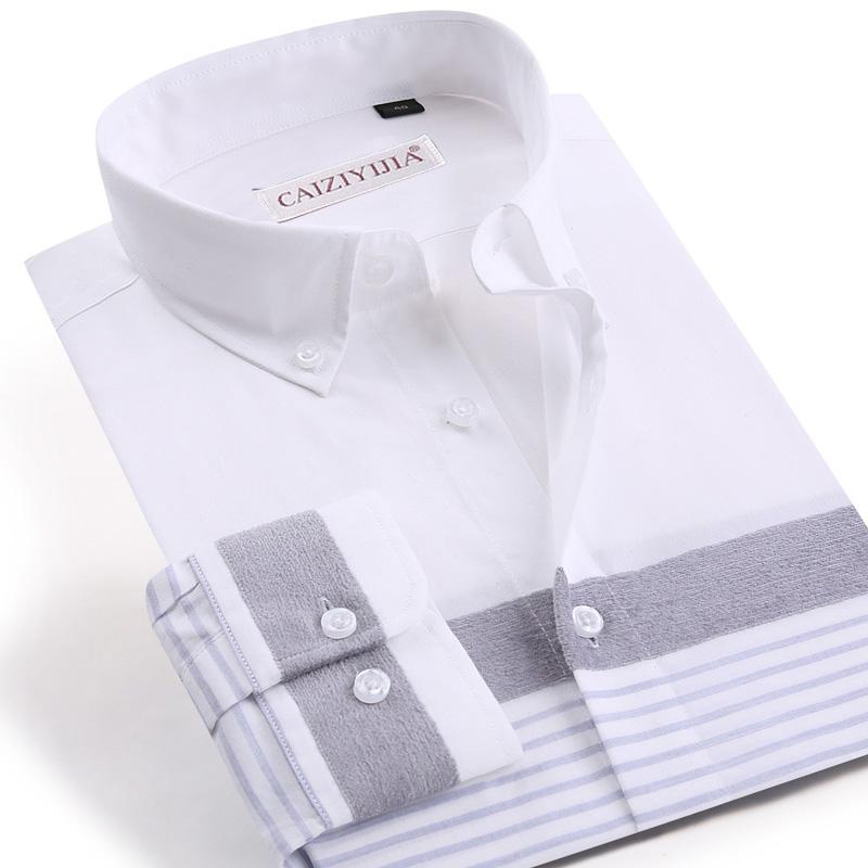 

CAIZIYIJIA Mens Non-ironing Checkered Striped Shirt Long Sleeve Standard-fit Button-up Casual Cotton Gingham Easy-care Shirts, Czlx609