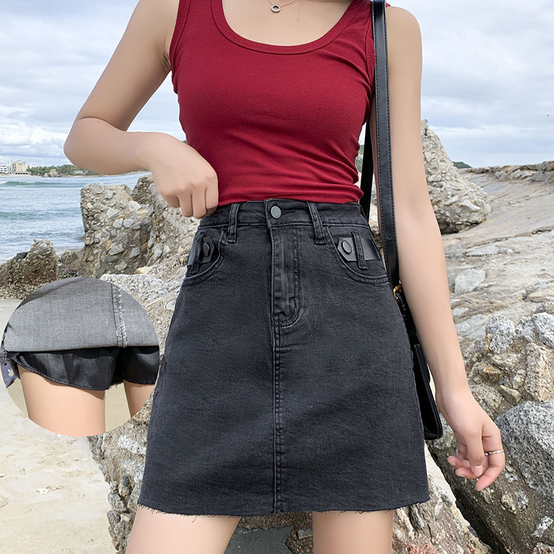 

2021 New S- will see blue waist a line jeans Korean style black women's short skirts (z5011) UWCQ