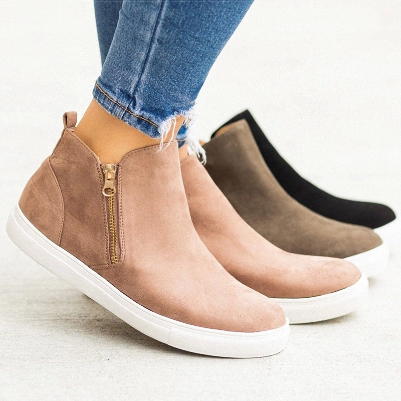 

Women Shoes Plus Size 43 Vulcanized Shoes Woman Autumn Flats Zipper Sneakers Women 2019 New Casual Chaussures Femme Black #QM5M