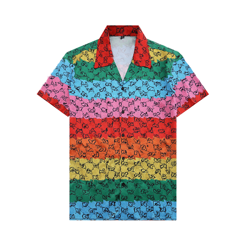 

High Quality Design Blouse Shirts Mens Camisas De Hombre Fashion Geometric Letter Print Casual Shirts Men Short Sleeve Turn Down Collar Business Dress Shirt, As the picture shows