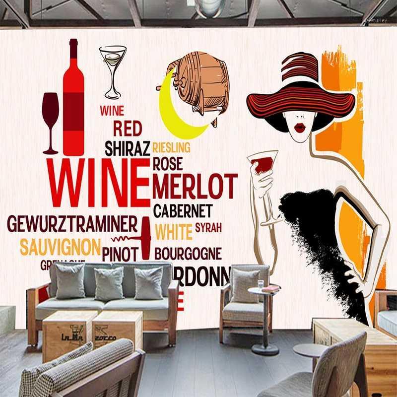 

Photo Wallpaper Modern Hand Painted Beauty Red Wine English Letter Mural KTV Bar Western Restaurant Background Wall Decor Fresco1, As pic