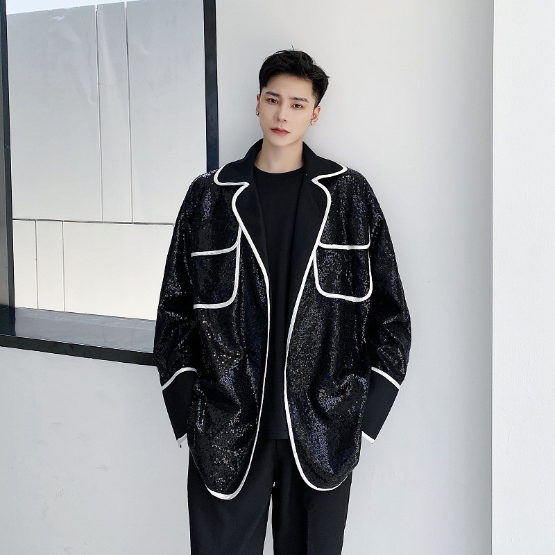 

2020 Sequins Men Suit Collar Long Sleeve Men's Shirt Vintage Stage Dress Dancing Shirts Singing Clothes 3pda, 2330