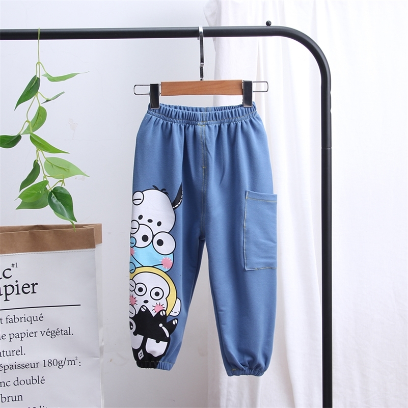 

New 2020 Spring Autumn Boys Girls Cute Cartoon Print Long Pants Jeans Fashion Children Loose Denim Trousers for 1 2 3 4 Years LJ201012, Red
