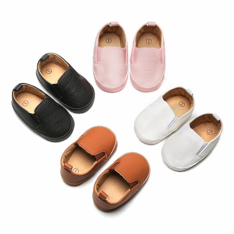 

Solid Color PU Leather Newborn Baby Shoes Cotton Sole Infant Boys Girls Shoes Baby Anti-slip Spring First Walkers Sneakers, Black