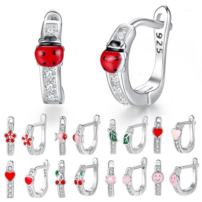 

Stud Authentic 925 Sterling Silver Earrings For Girls Children Red Enamel Small Animal Ladybird Fashion Jewelry1
